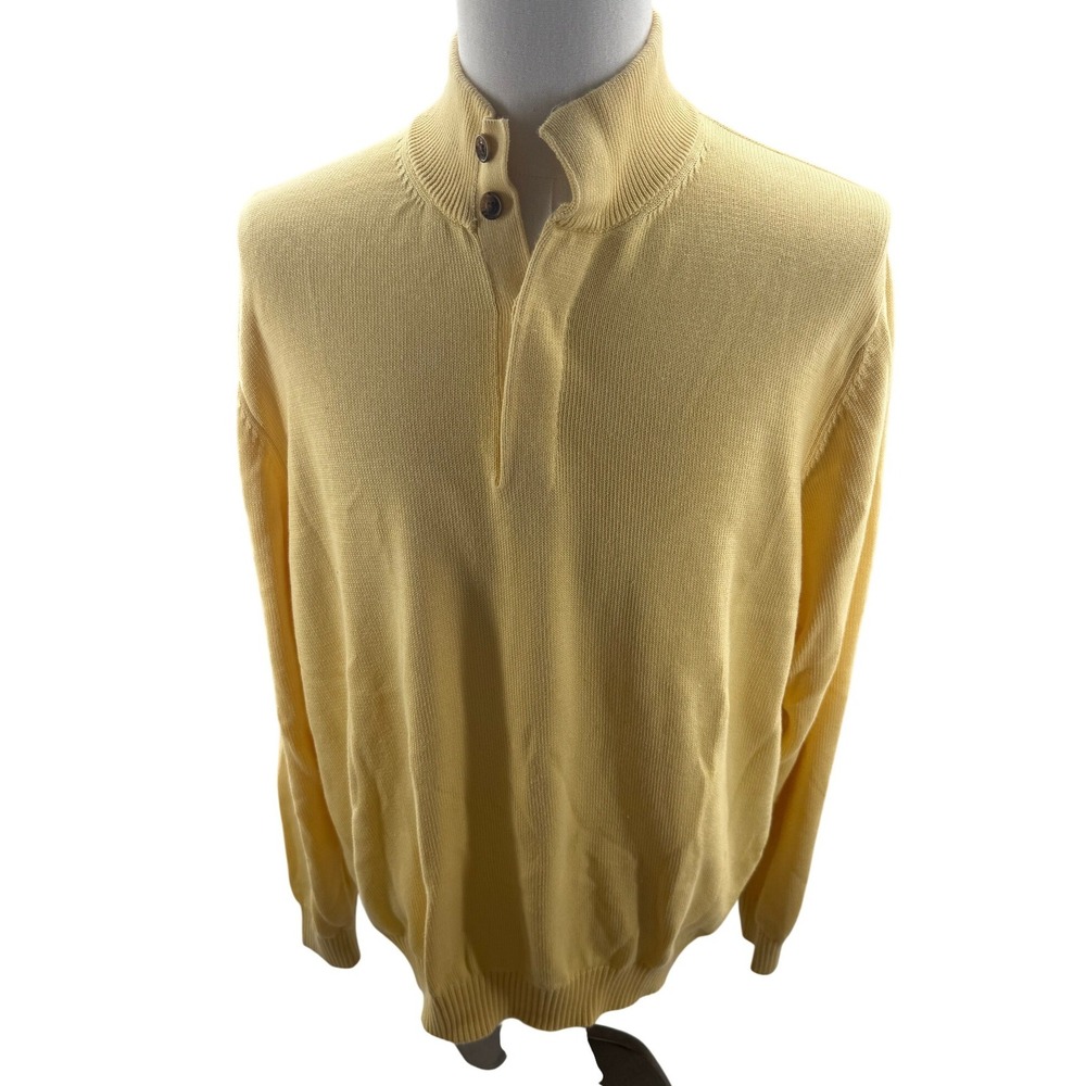 Brooks Brothers Yellow Pima Cotton Quarter Button Mock Neck Sweater Mens XL